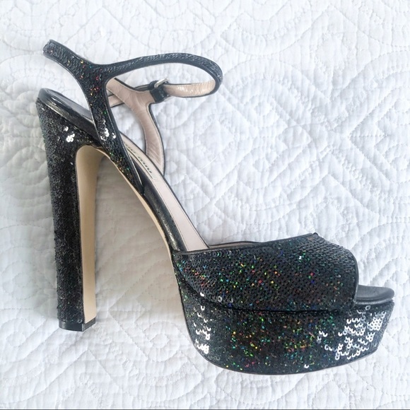 Miu Miu Black Sequined Glitter Platform Sandals 40.5 or Sz 10 - Picture 11 of 14